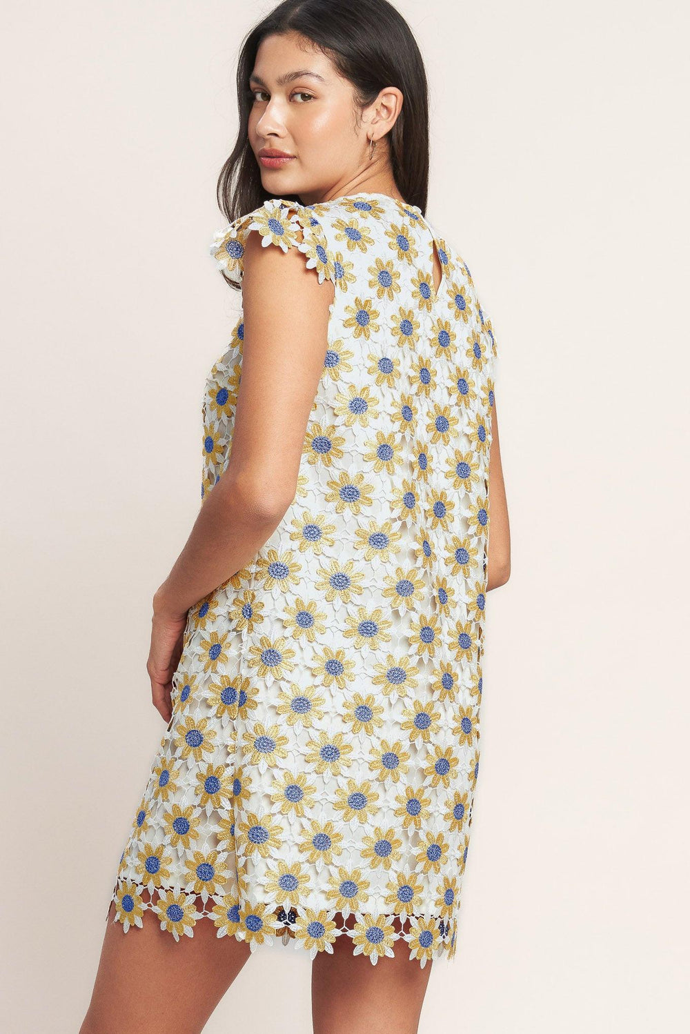Little Ray of Joy Woven Lace Mini Shift Dress from KADOU Boutique