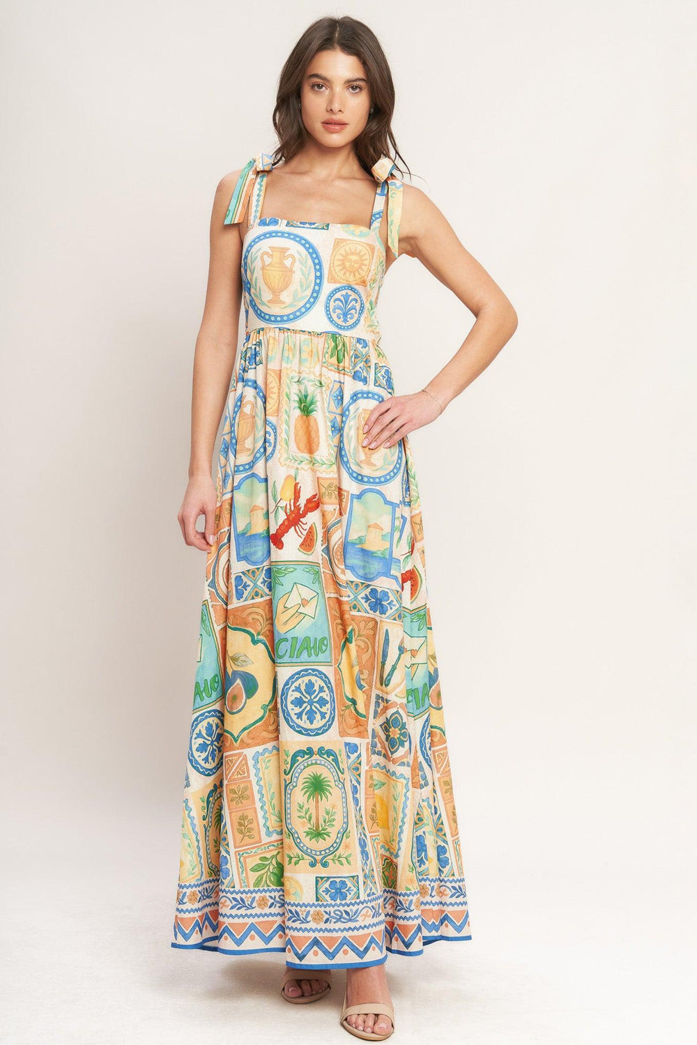 Amalfi Postcard Woven Maxi Dress from KADOU Boutique