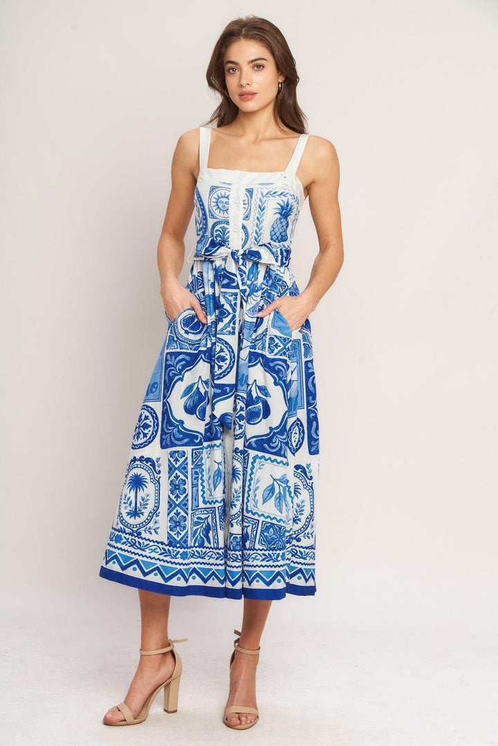 Blue Majolica Charm Woven Midi Dress from KADOU Boutique