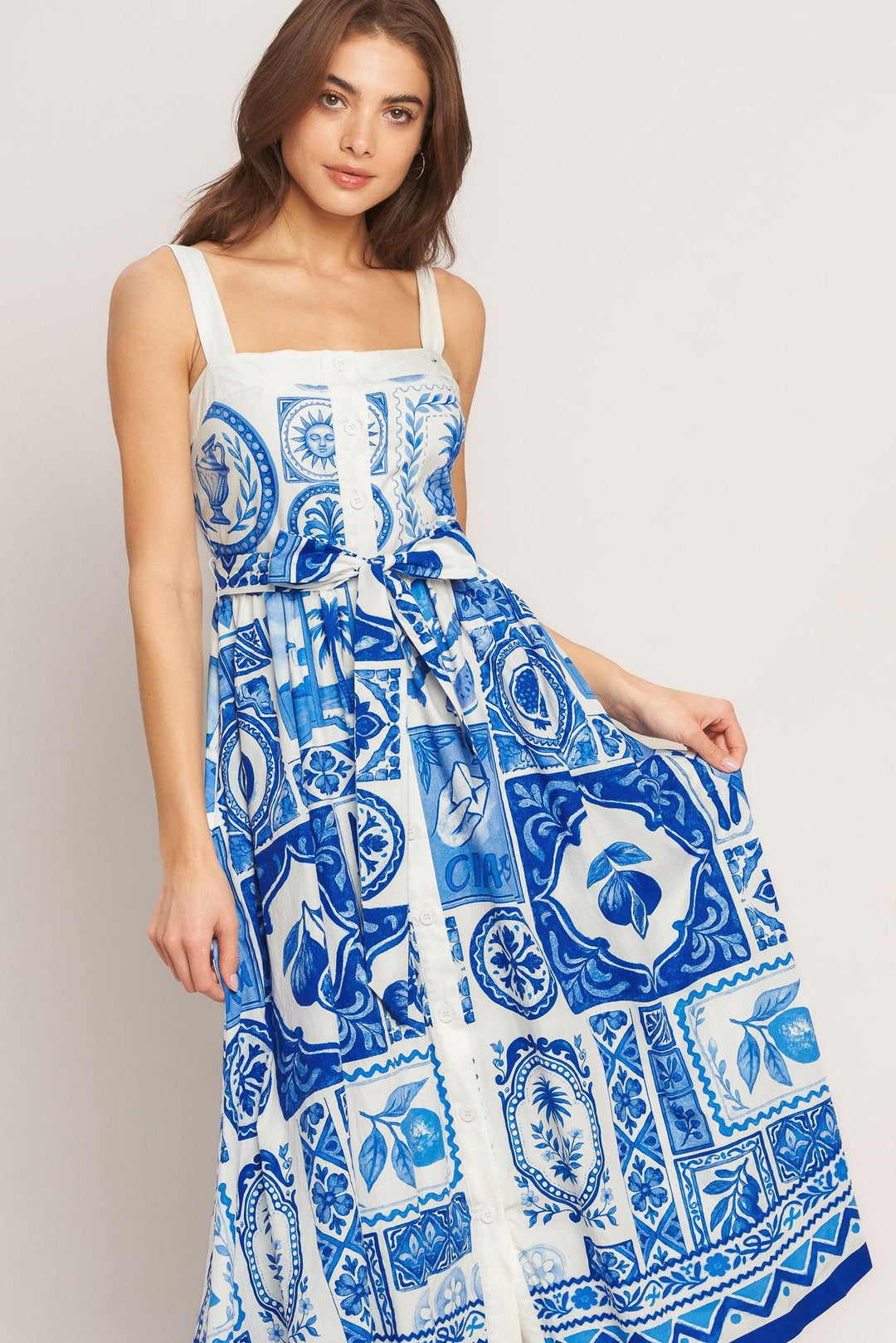 Blue Majolica Charm Woven Midi Dress from KADOU Boutique