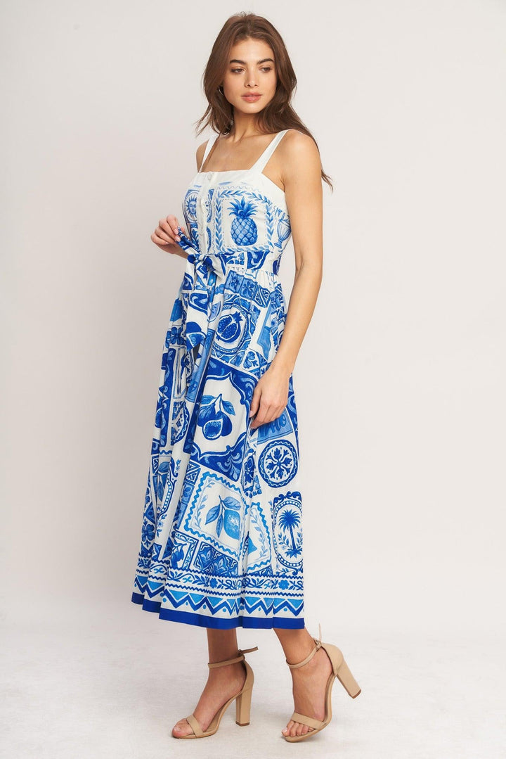 Blue Majolica Charm Woven Midi Dress from KADOU Boutique