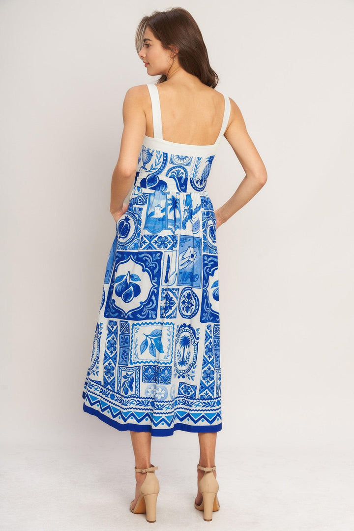Blue Majolica Charm Woven Midi Dress from KADOU Boutique