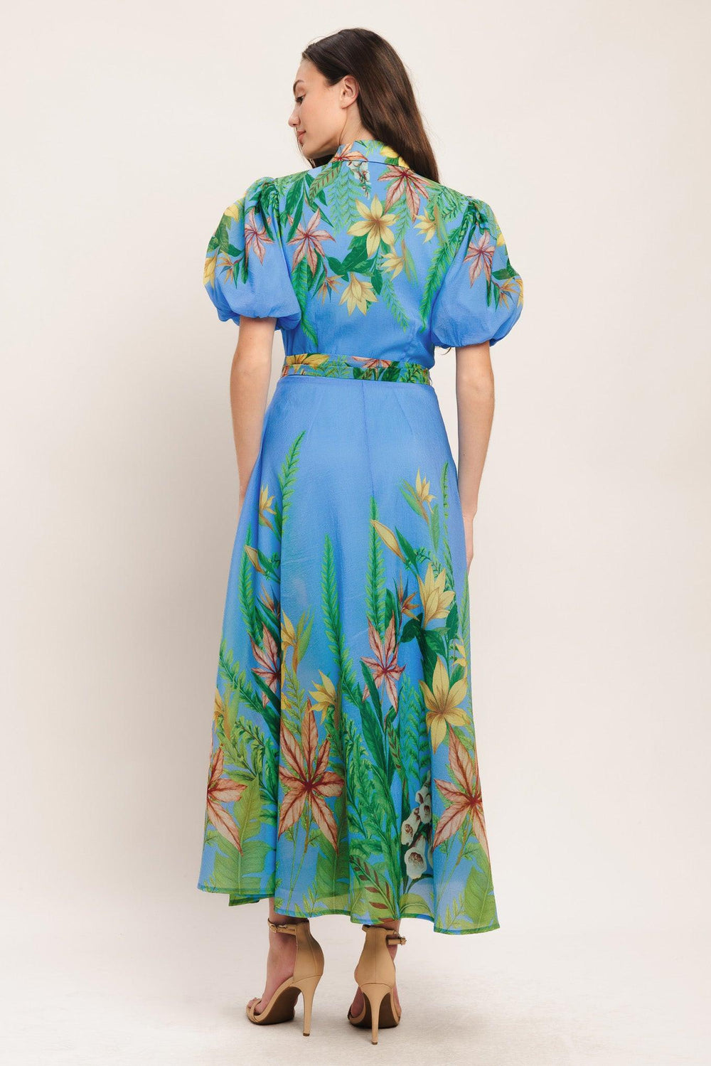 Palm Serenade Blue Woven Midi Dress from KADOU Boutique