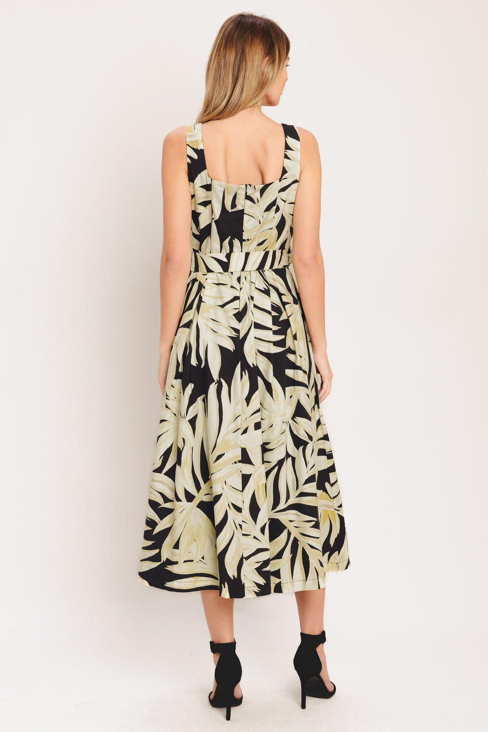 Mono Leaf Statement Woven Midi Dress from KADOU Boutique