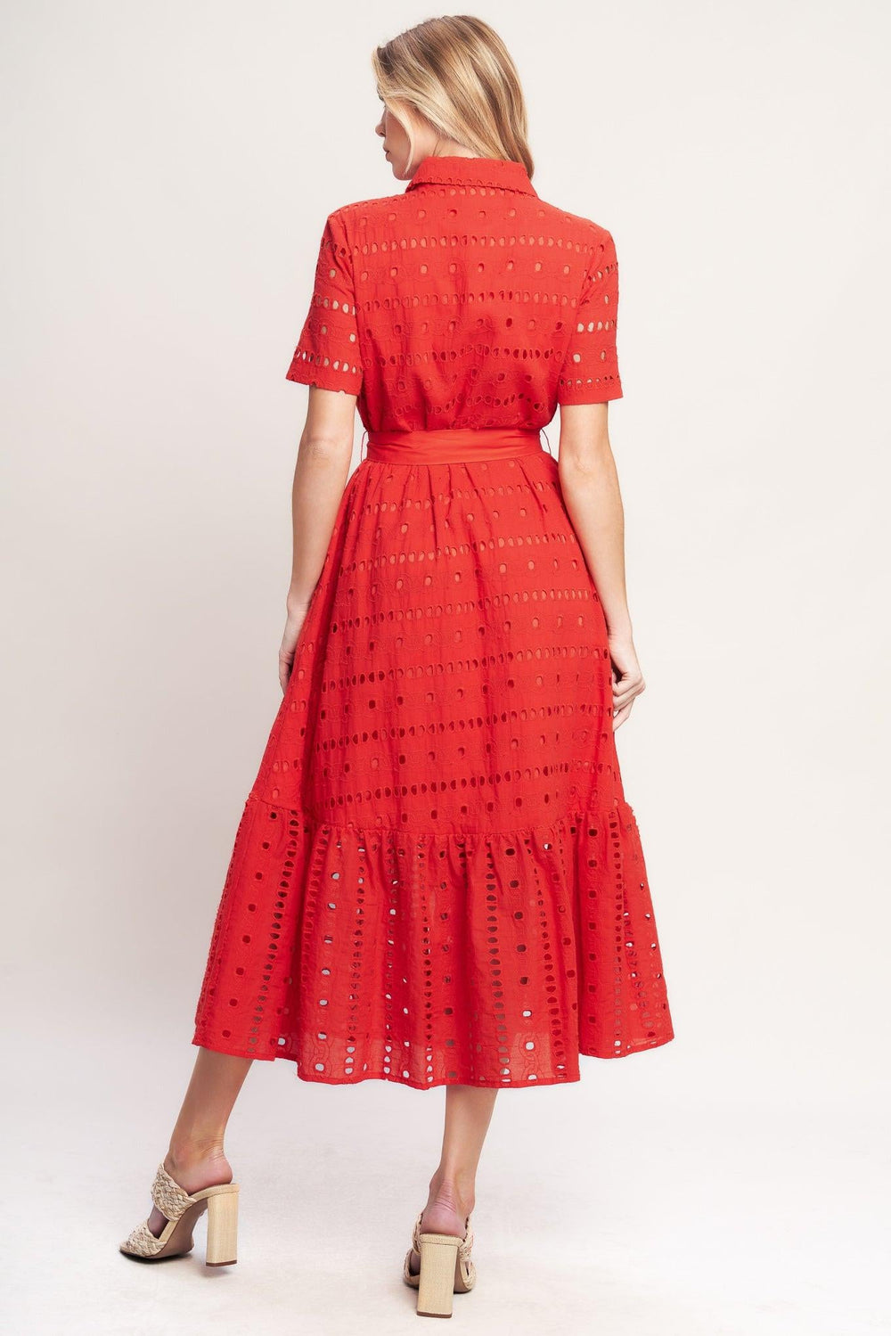 Power Scarlet Woven Eyelet Midi Dress from KADOU Boutique