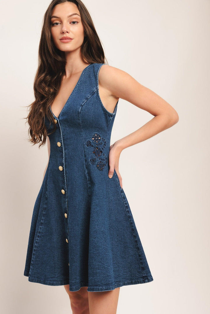Indigo Flare Denim Mini Dress from KADOU Boutique