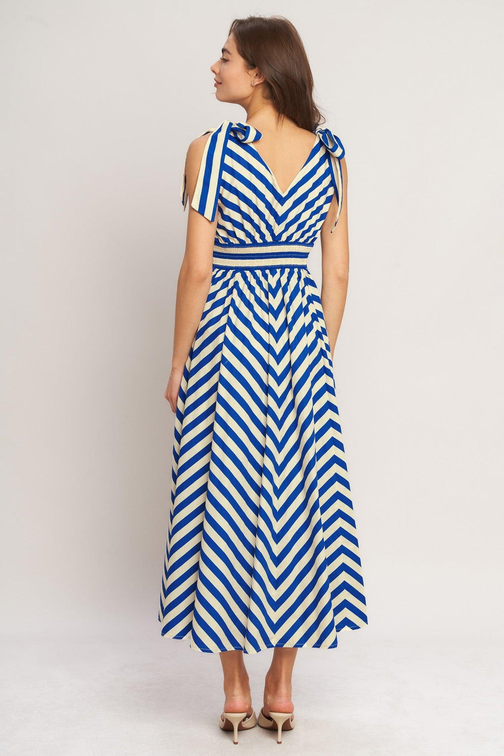 Blue Voyage Stripe Woven Midi Dress from KADOU Boutique