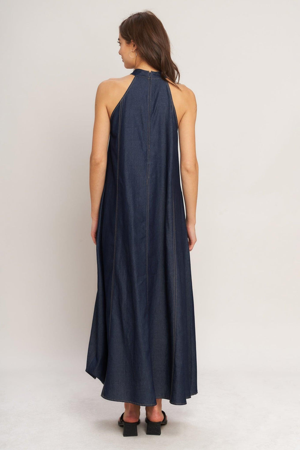 Midnight Flow Woven Midi Halter Dress from KADOU Boutique