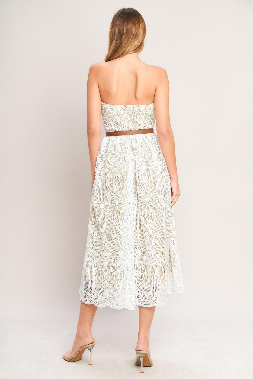 Elegant Garden Woven Lace Midi Dress from KADOU Boutique