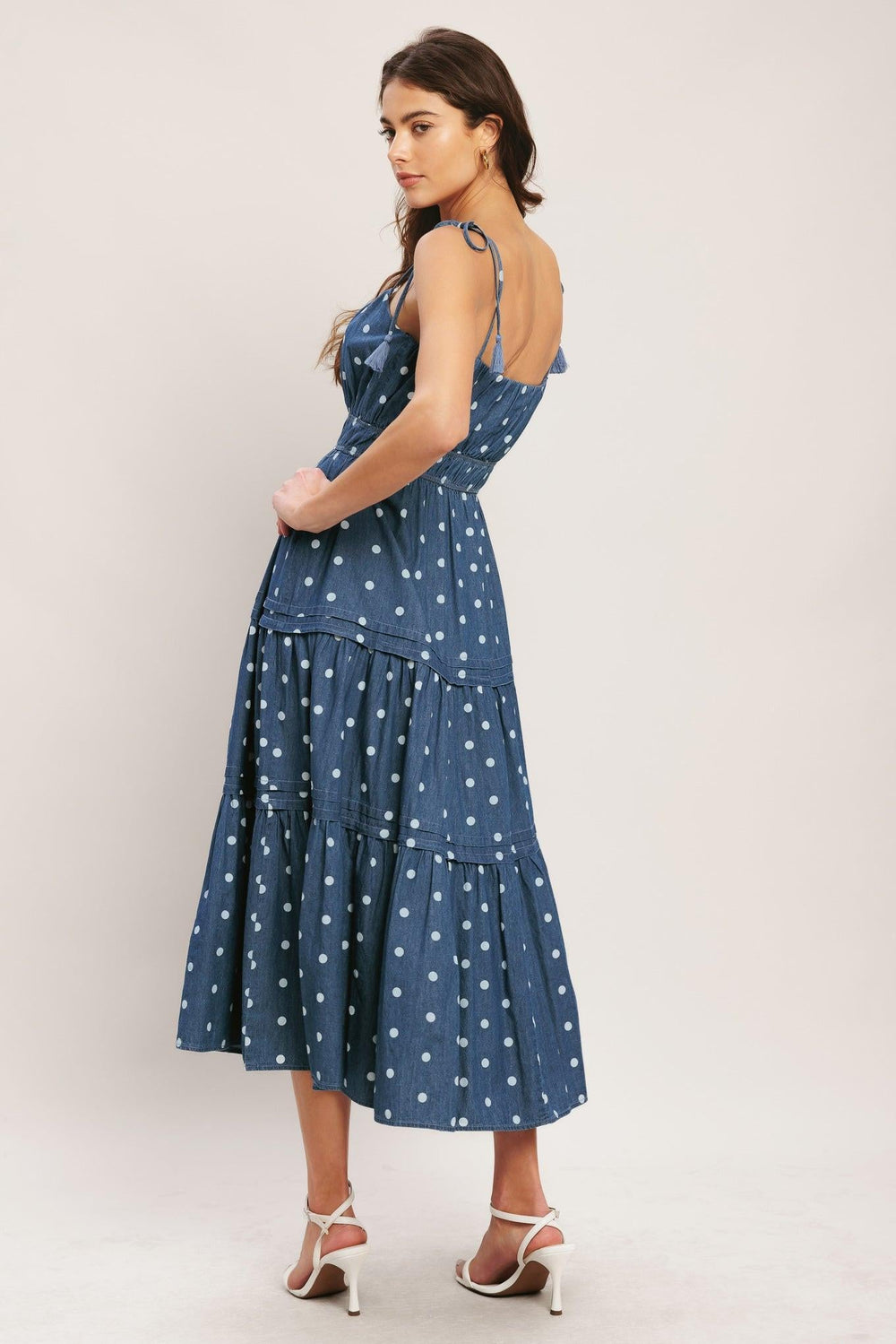 Nautical Dot Denim Midi Dress from KADOU Boutique