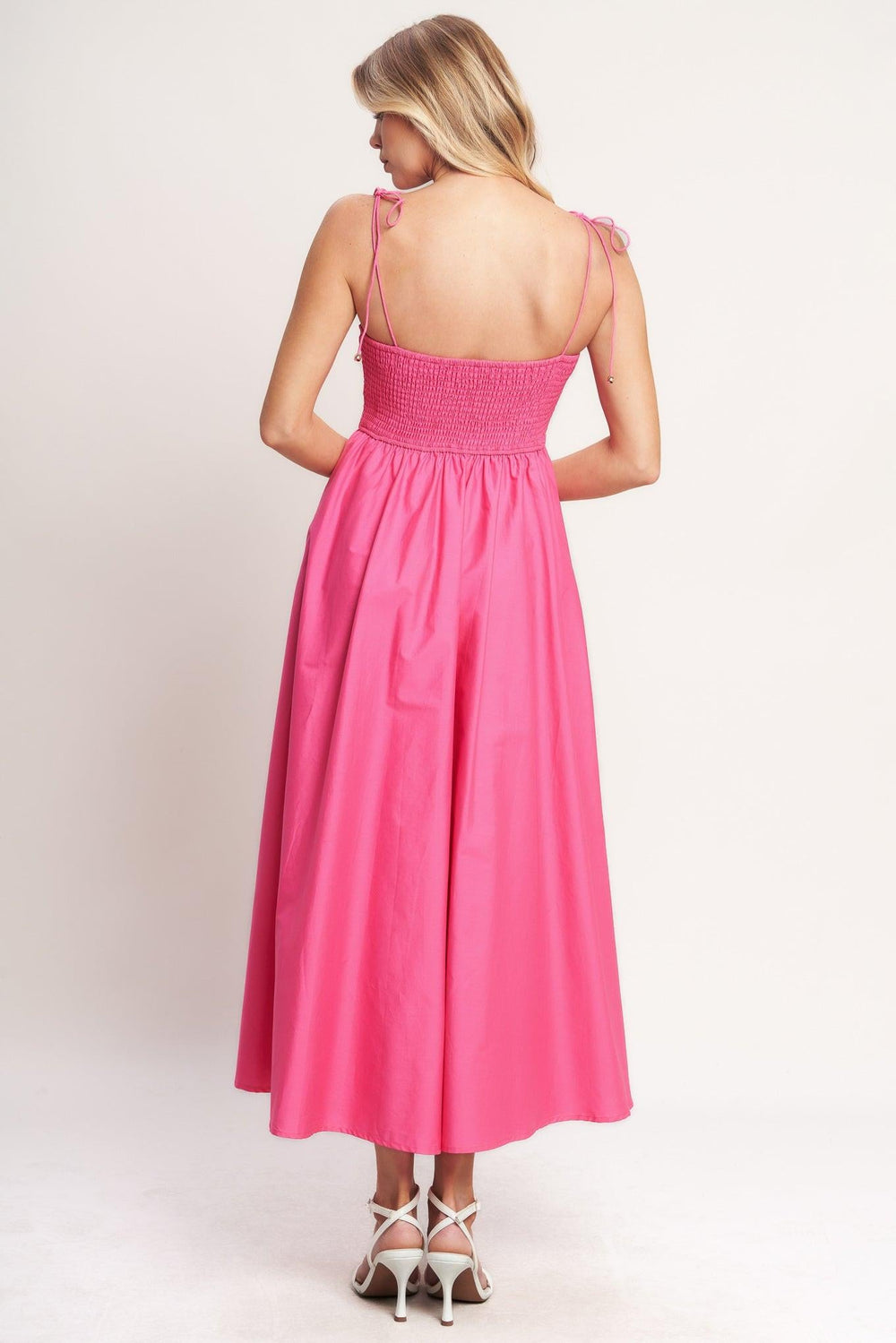 Pretty in Pink Woven Midi Dress from KADOU Boutique