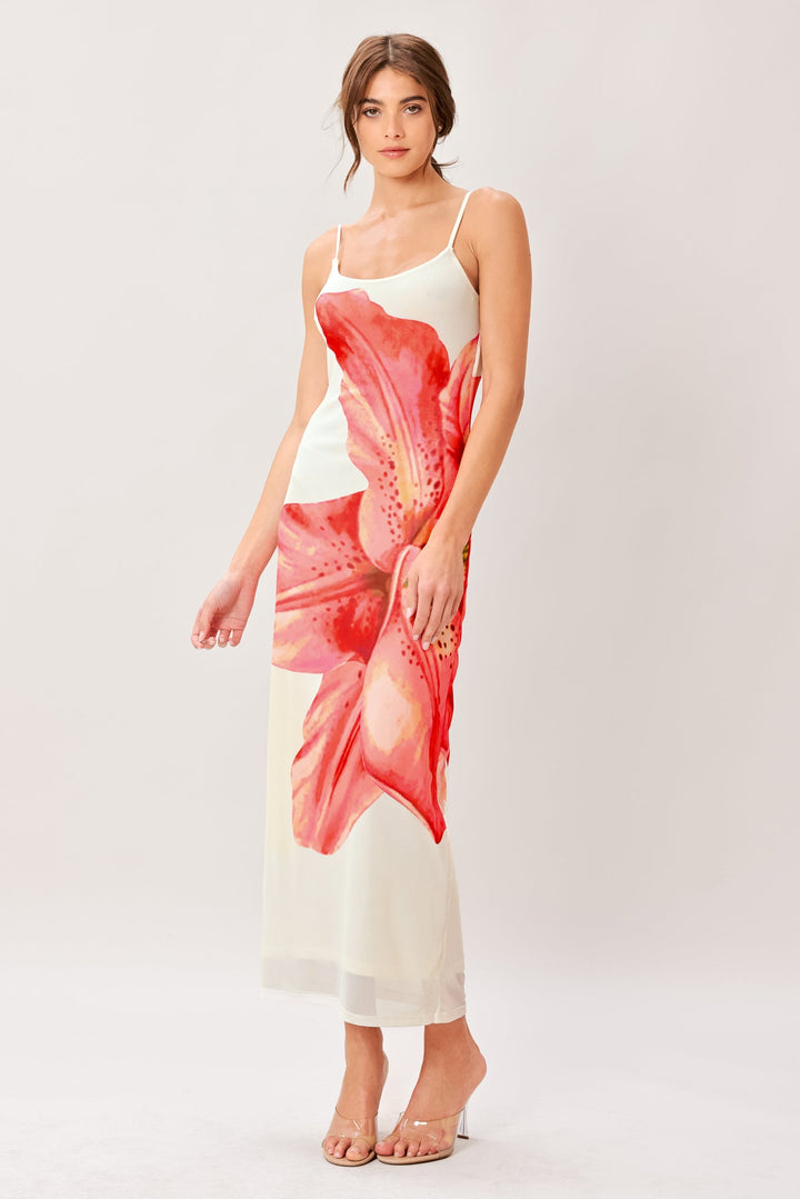 Bloom Statement Power Mesh Cami Midi Dress from KADOU Boutique