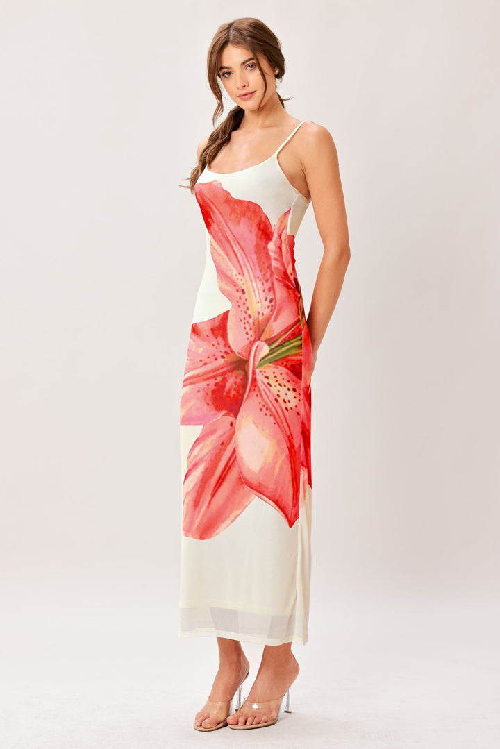 Bloom Statement Power Mesh Cami Midi Dress from KADOU Boutique
