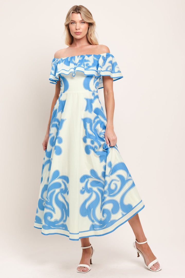 Blue Majolica Woven Midi Dress from KADOU Boutique