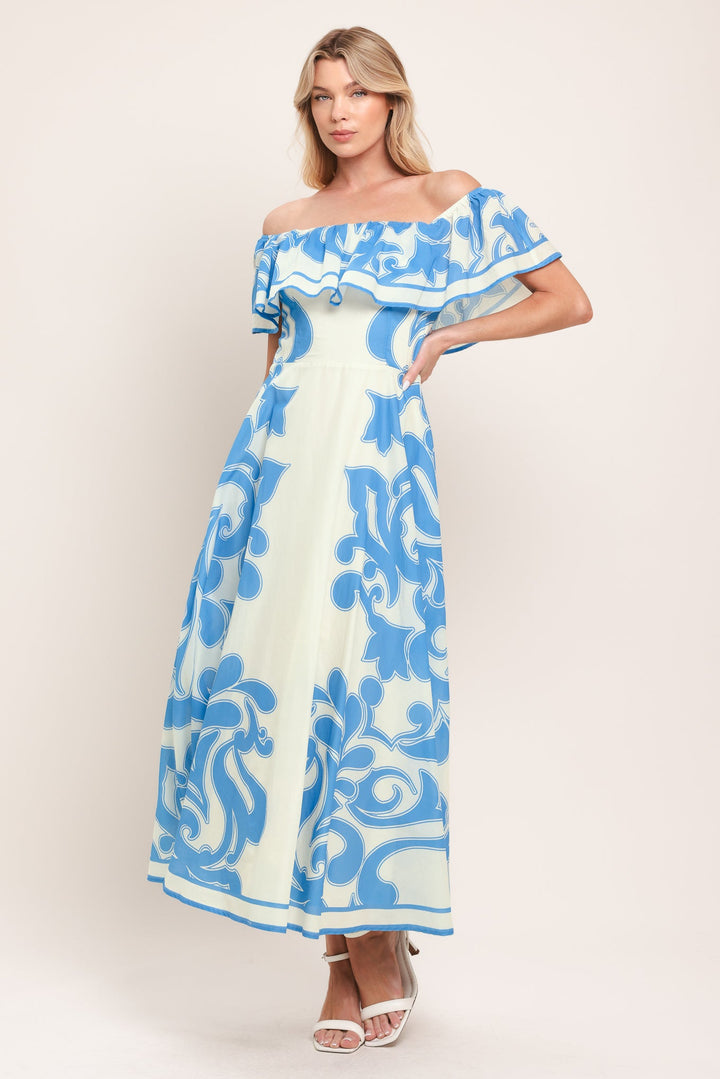 Blue Majolica Woven Midi Dress from KADOU Boutique
