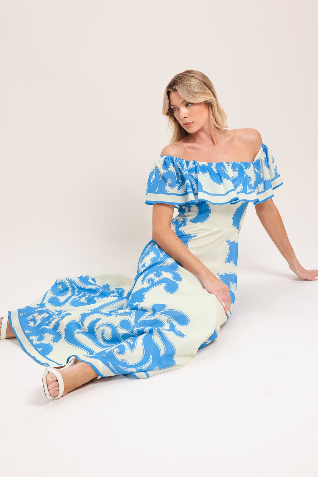 Blue Majolica Woven Midi Dress from KADOU Boutique