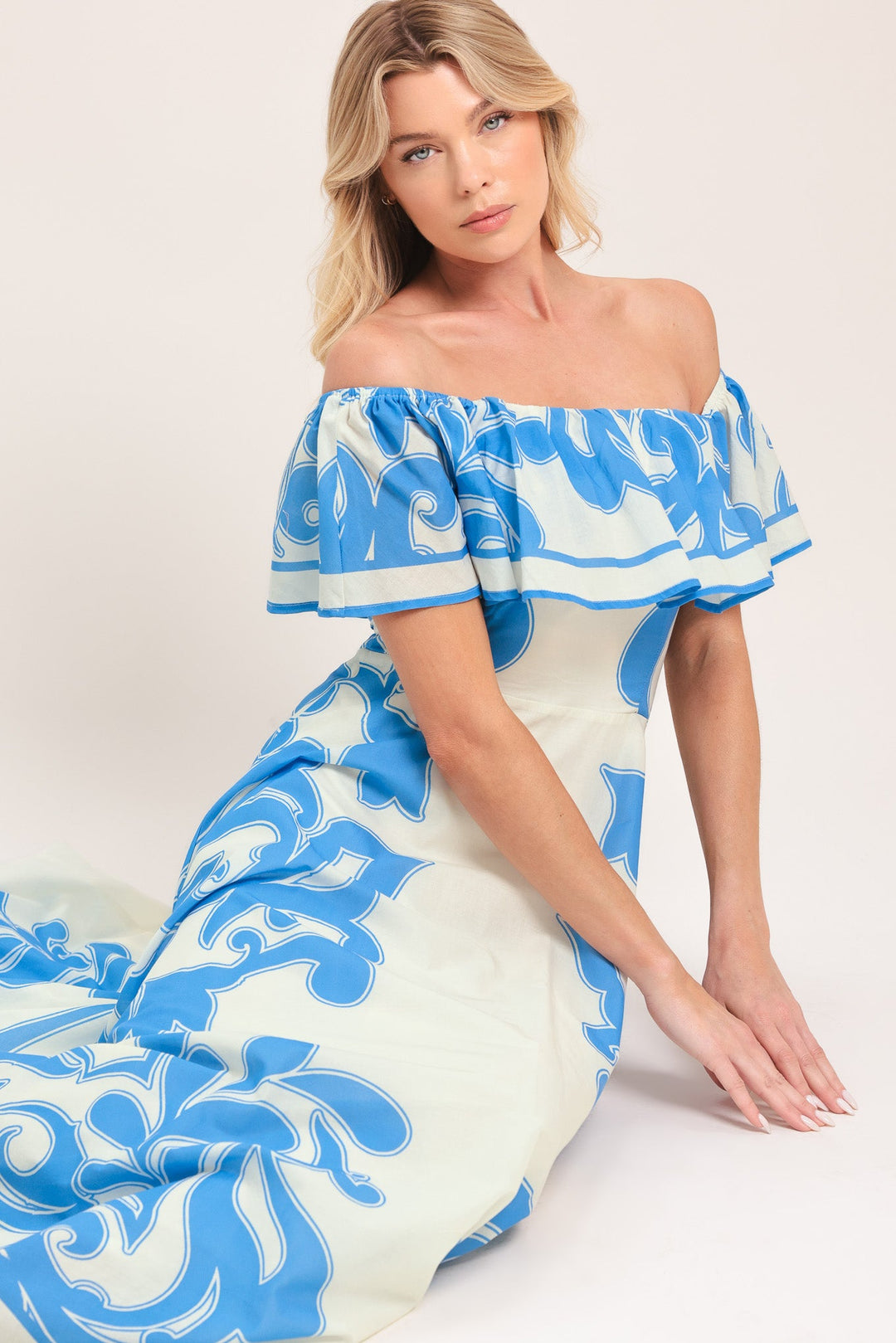 Blue Majolica Woven Midi Dress from KADOU Boutique