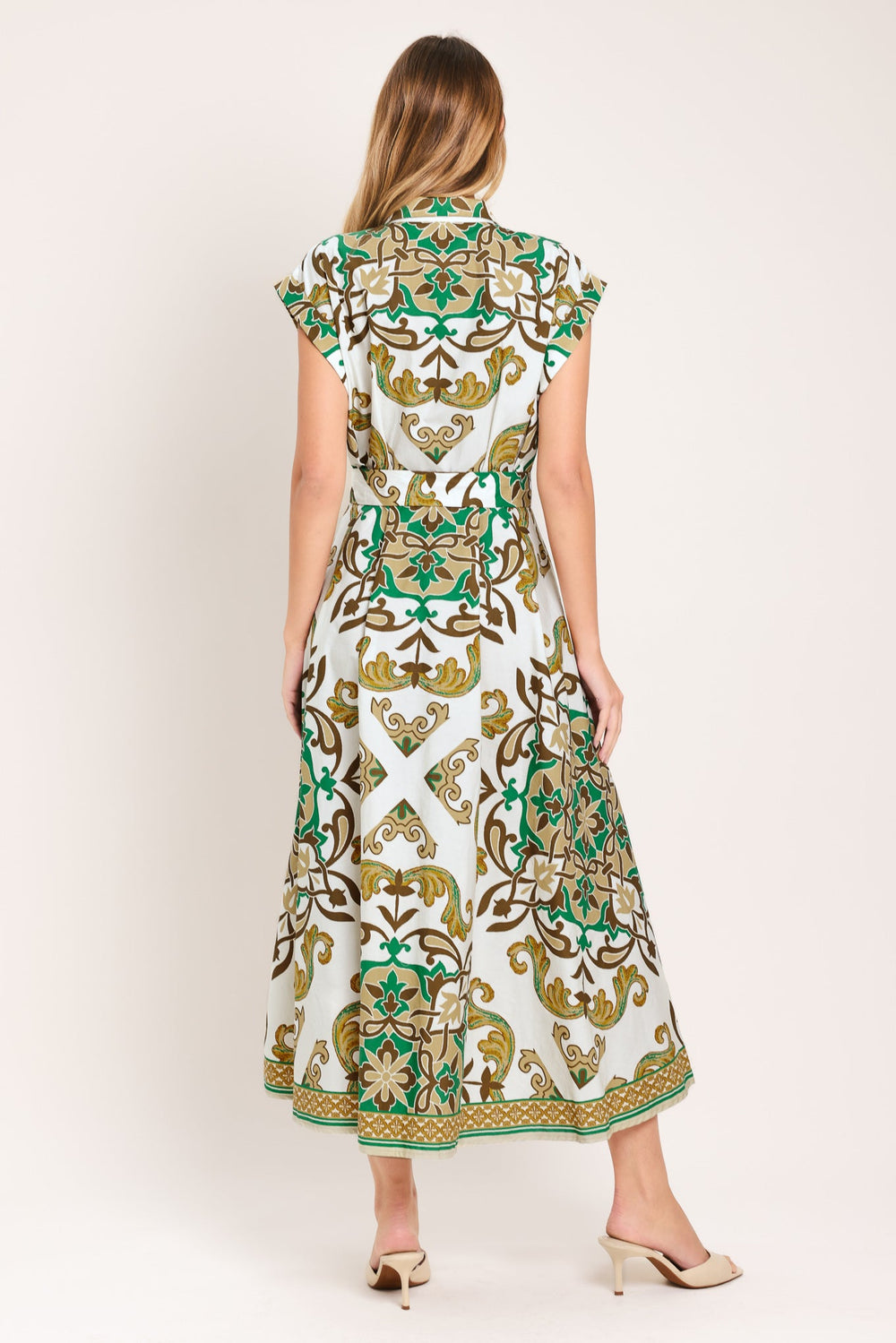 Emerald Ornate Woven Midi Shirt Dress from KADOU Boutique