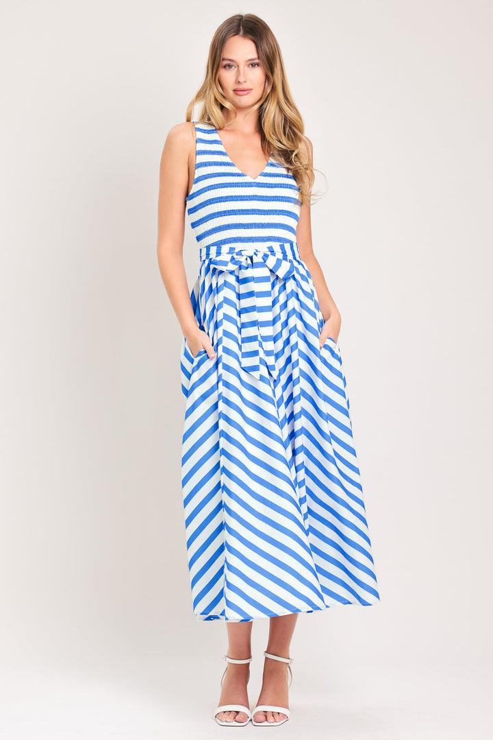 Blue Serena Woven Midi Dress from KADOU Boutique
