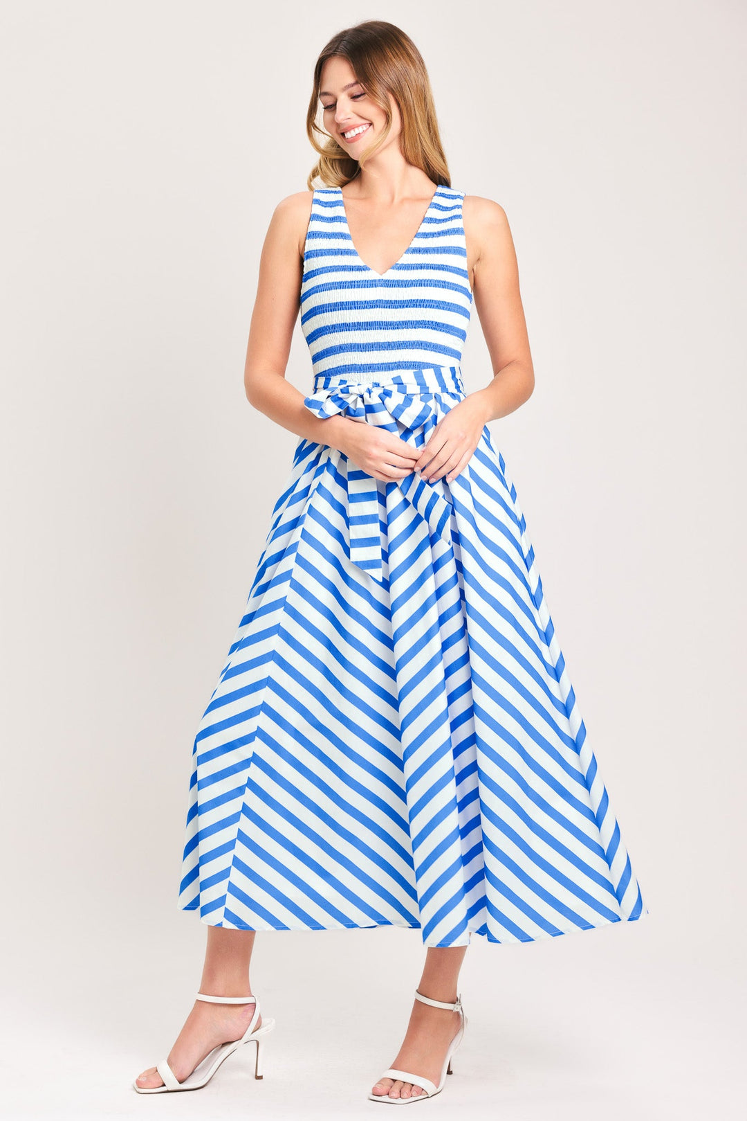 Blue Serena Woven Midi Dress from KADOU Boutique