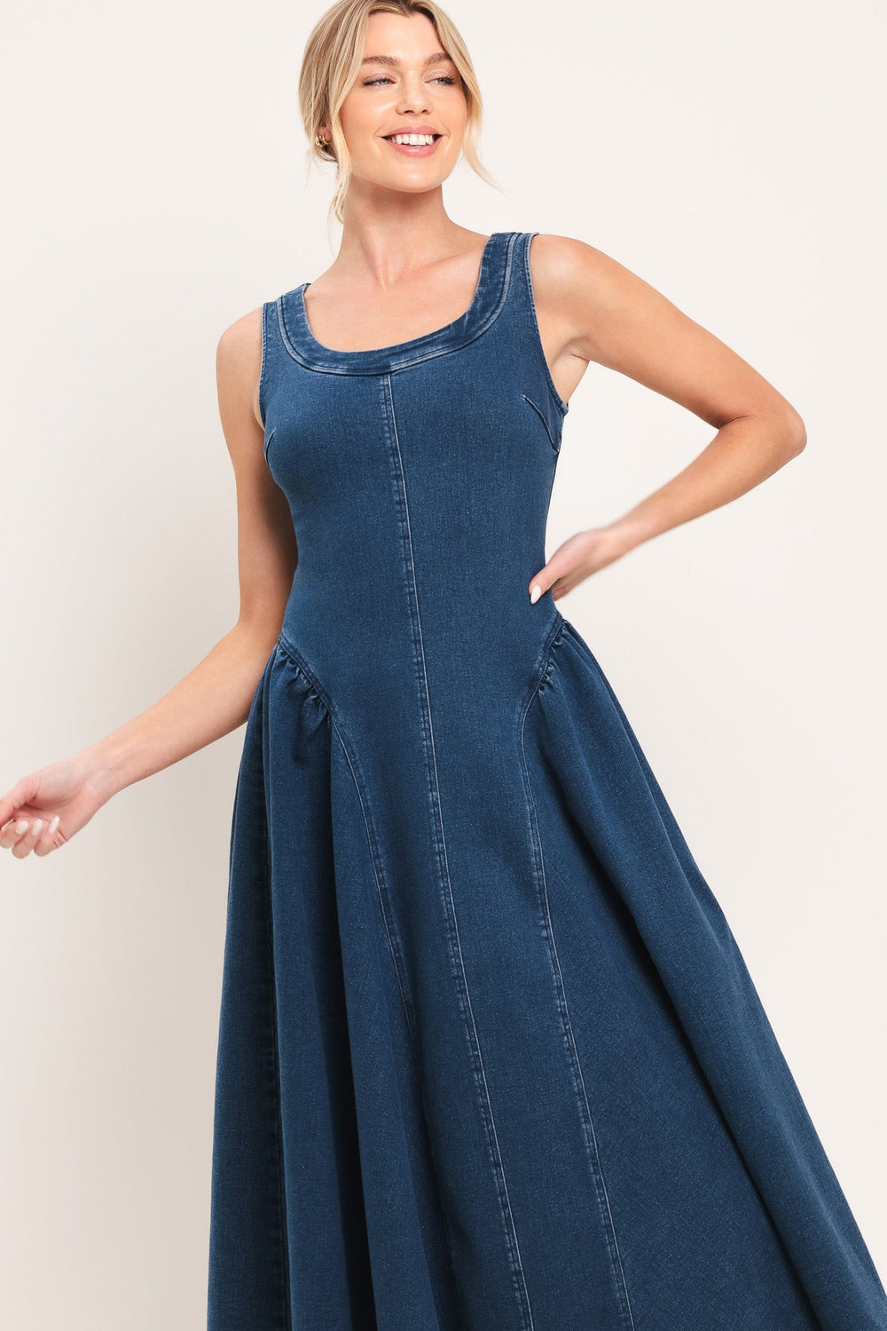 Classic Indigo Denim Midi Dress from KADOU Boutique