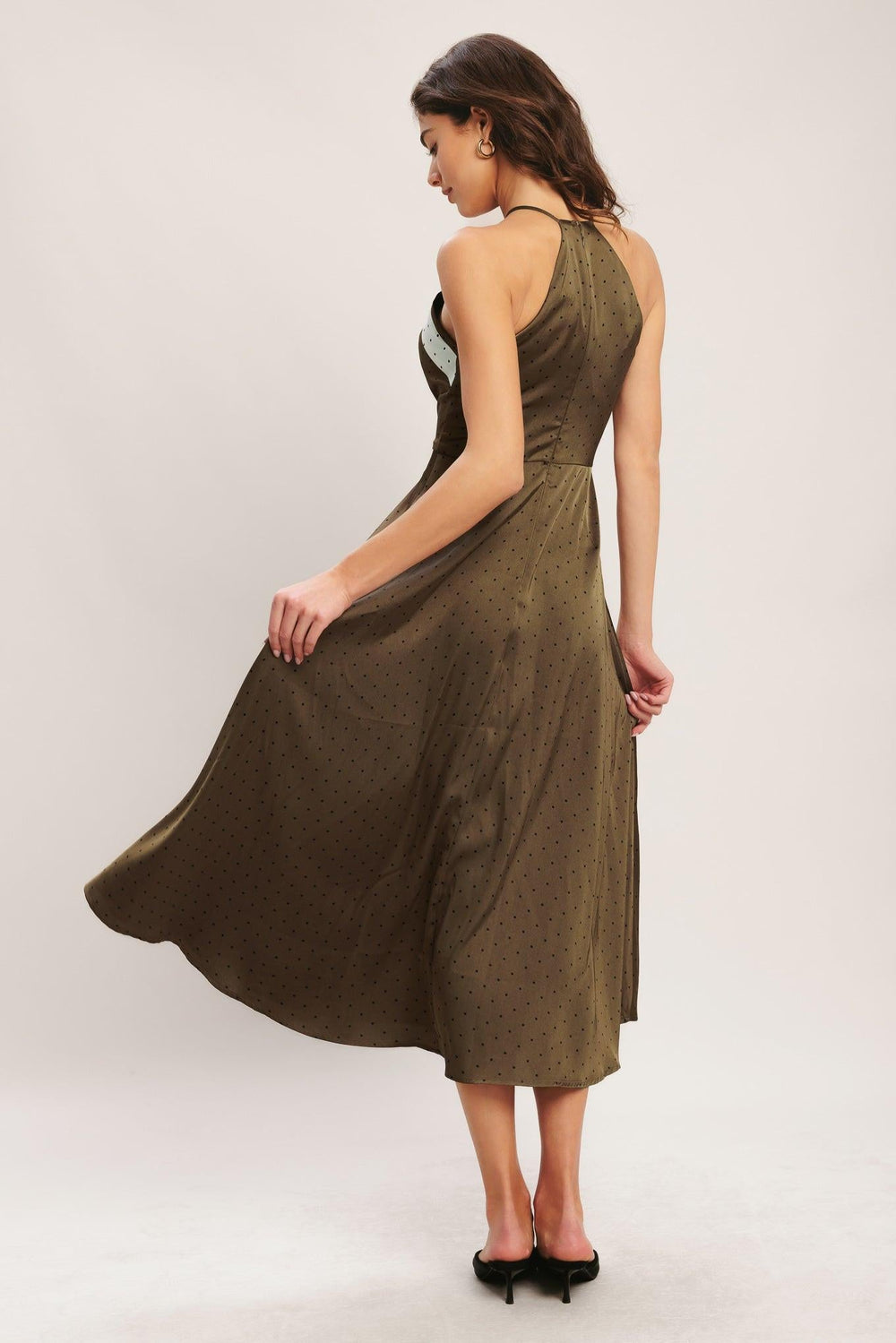 Espresso Chic Woven Satin Midi Dress from KADOU Boutique
