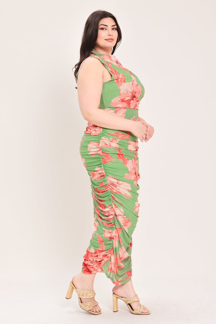 PARADISE GLOW POWER MESH MIDI DRESS