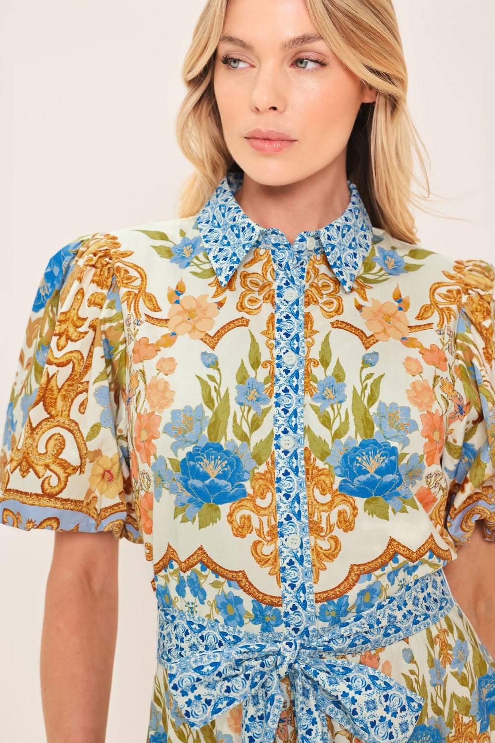 Royal Garden Soiree Woven Midi Shirt Dress from KADOU Boutique