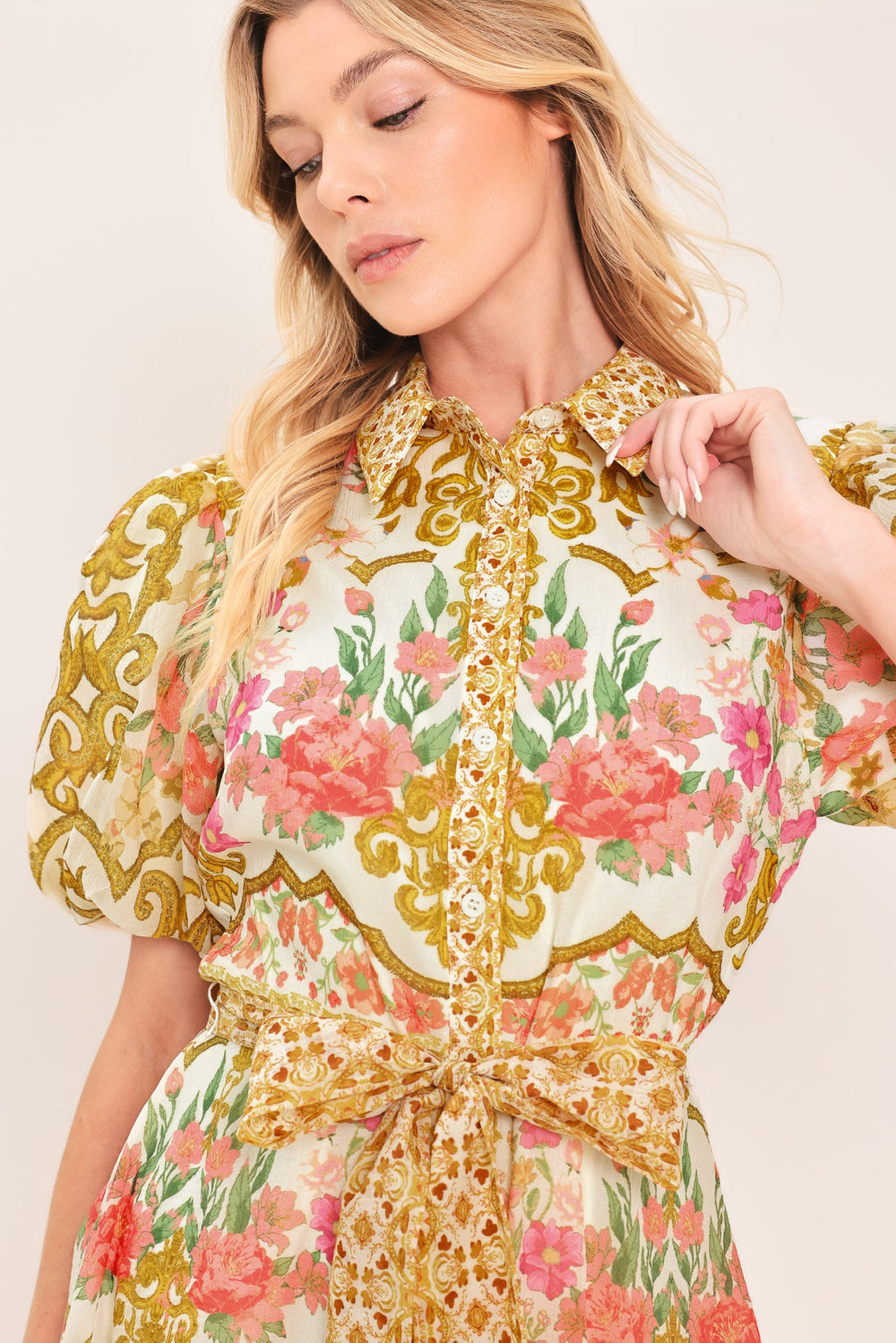 Chateau Rose Woven Midi Shirt Dress from KADOU Boutique