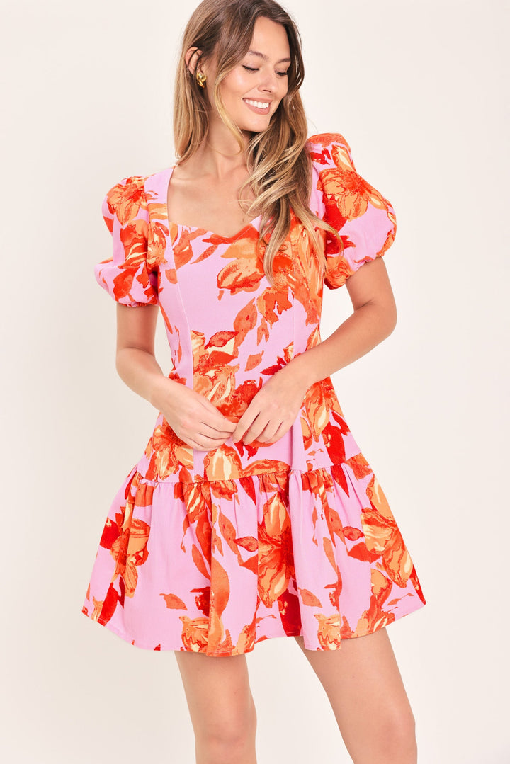 PINK BLOOM WOVEN MINI DRESS
