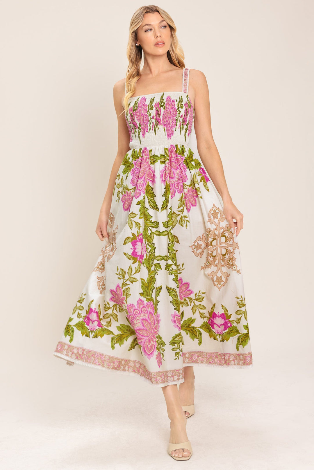 SPRINGTIME IN PARIS WOVEN MIDI DRESS