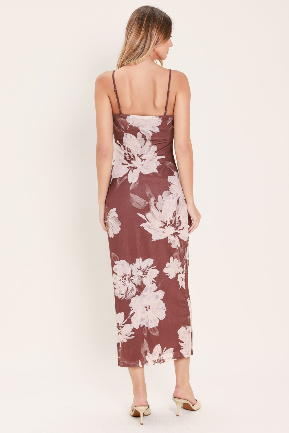 Rosewood Bloom Power Mesh Midi Dress from KADOU Boutique