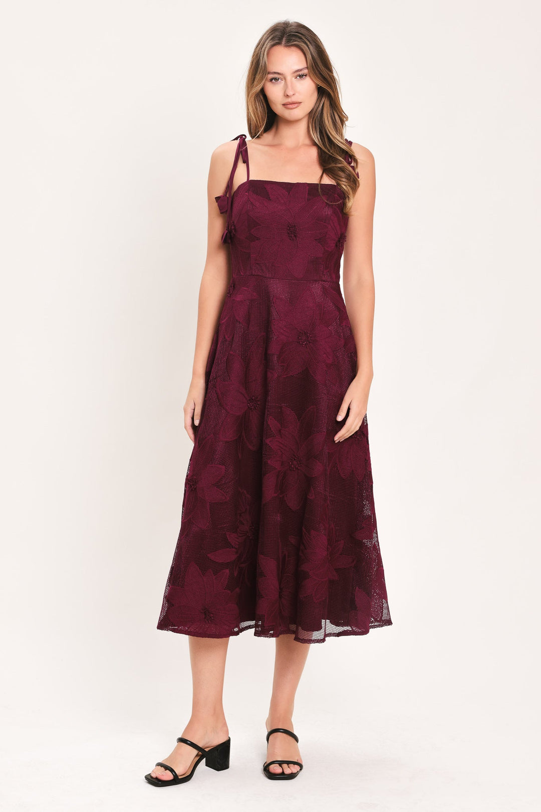 Sandy Bloom Floral Woven Lace Midi Dress from KADOU Boutique