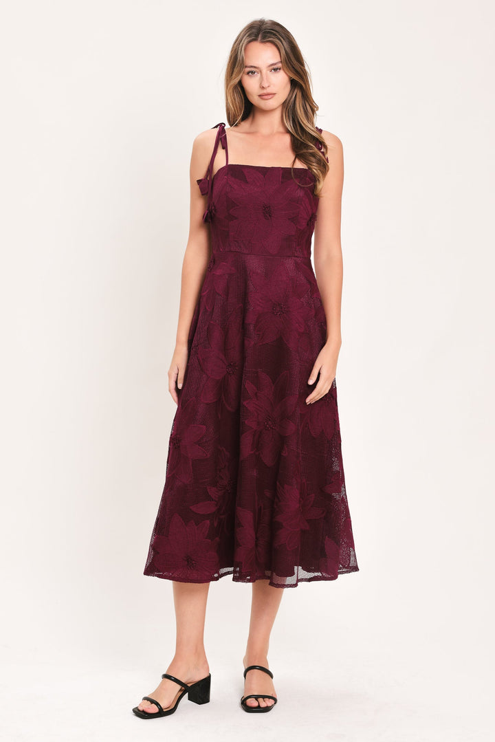 Sandy Bloom Floral Woven Lace Midi Dress from KADOU Boutique