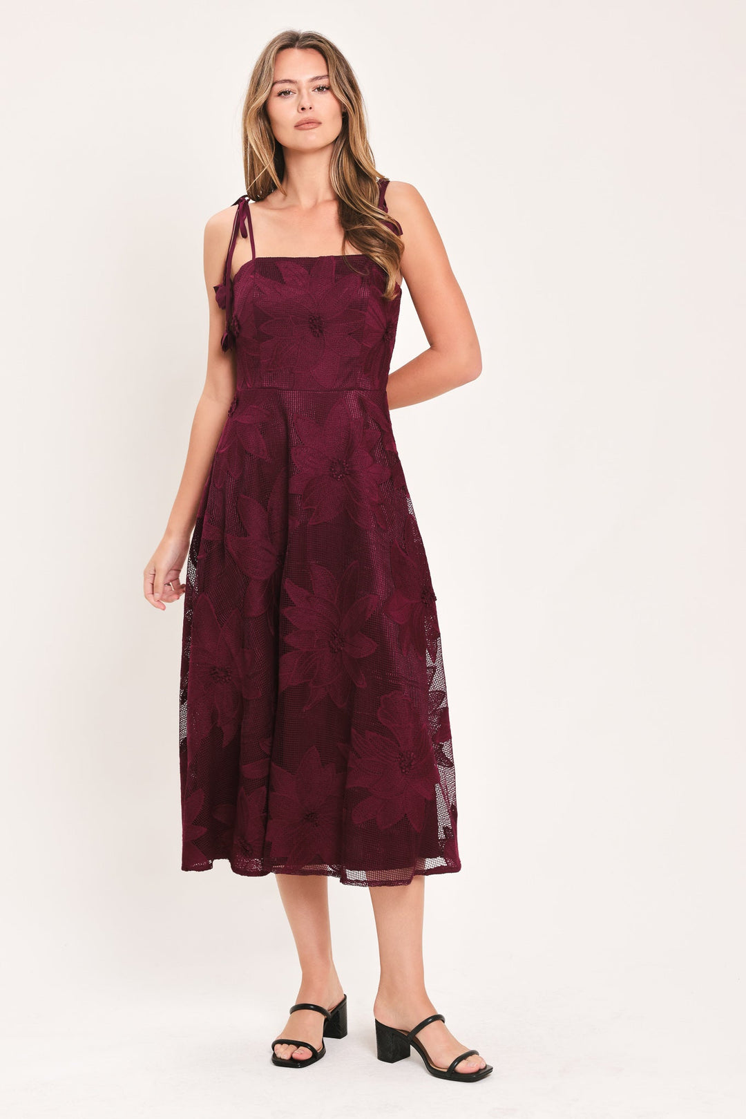 Sandy Bloom Floral Woven Lace Midi Dress from KADOU Boutique