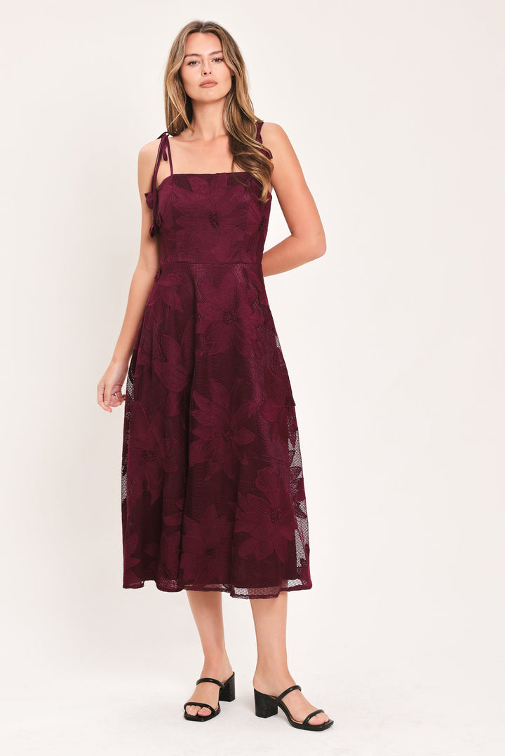 Sandy Bloom Floral Woven Lace Midi Dress from KADOU Boutique