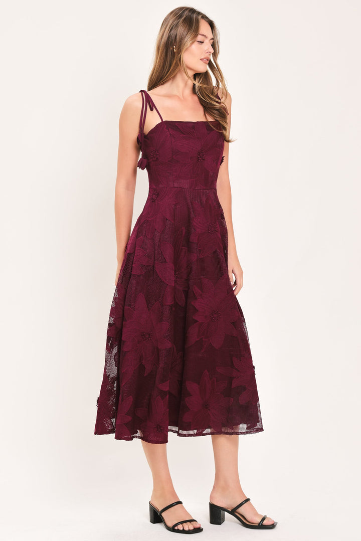 Sandy Bloom Floral Woven Lace Midi Dress from KADOU Boutique