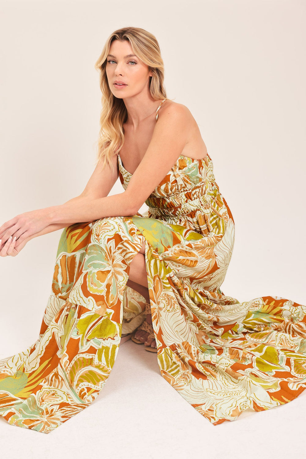 Amalfi Palm Goddess Woven Maxi Dress from KADOU Boutique