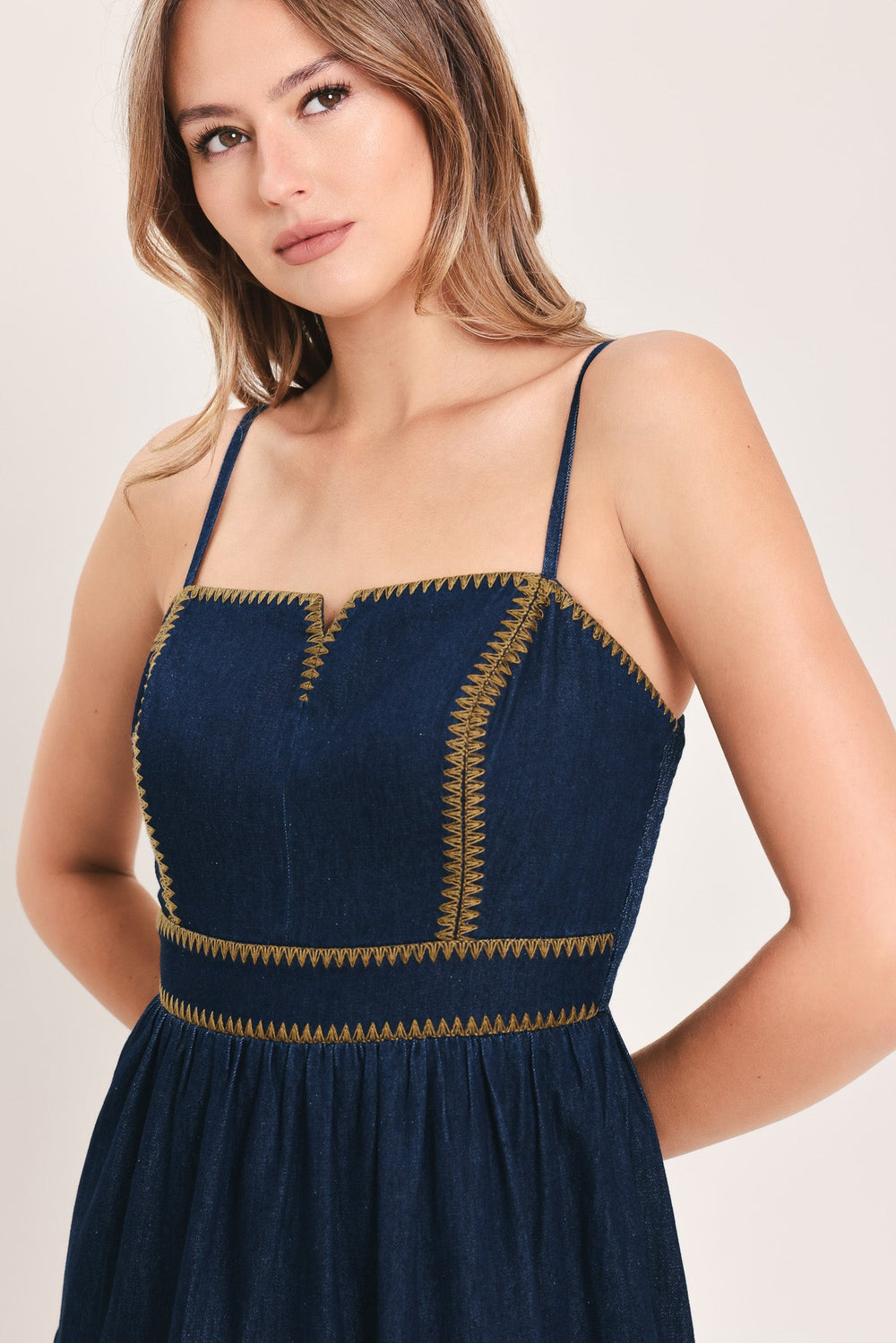 Stars Along the Seam Denim Maxi Dress from KADOU Boutique