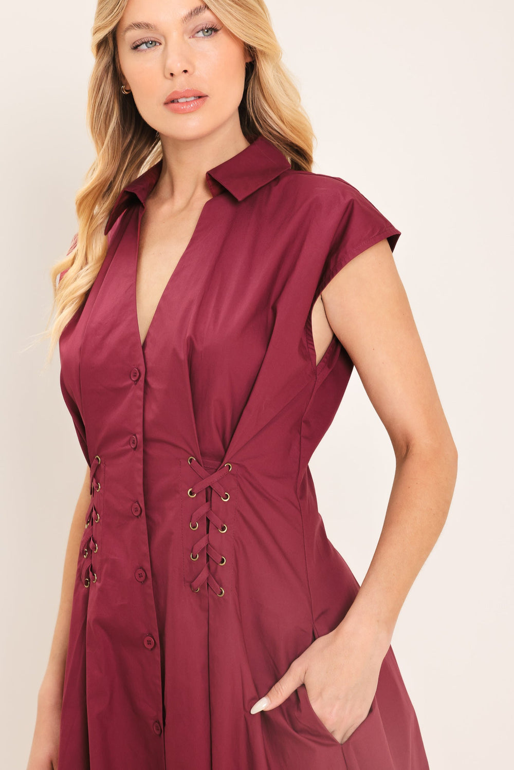 Cabernet Charm Woven Midi Dress from KADOU Boutique
