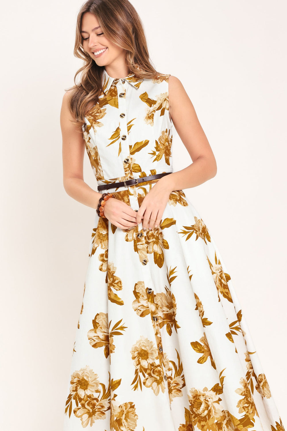Golden Petals Woven Midi Dress from KADOU Boutique