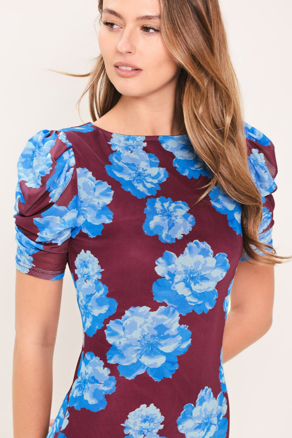 Royal Bloom Power Mesh Midi Dress from KADOU Boutique