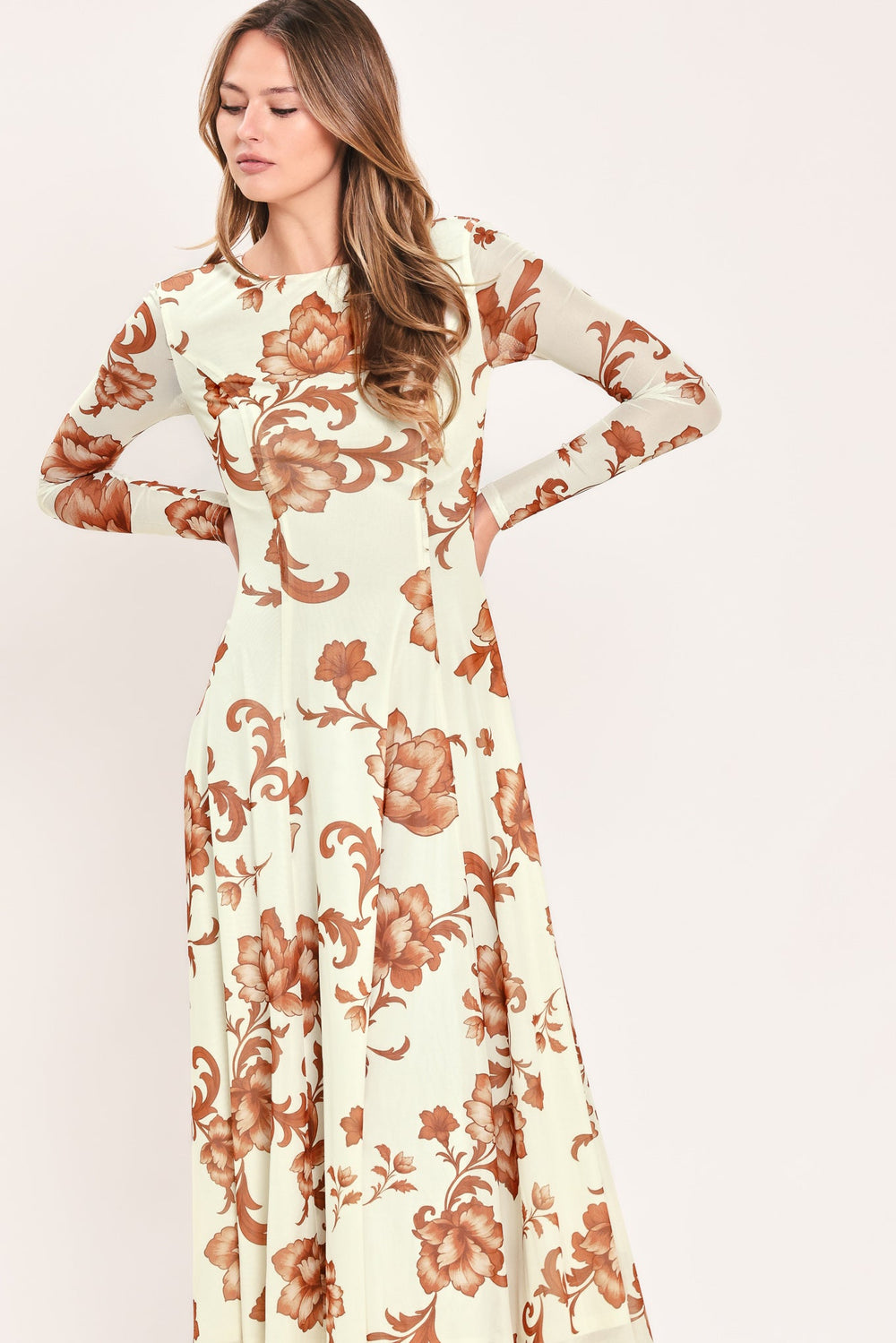 Heirloom Flowers Power Mesh Midi Dress from KADOU Boutique