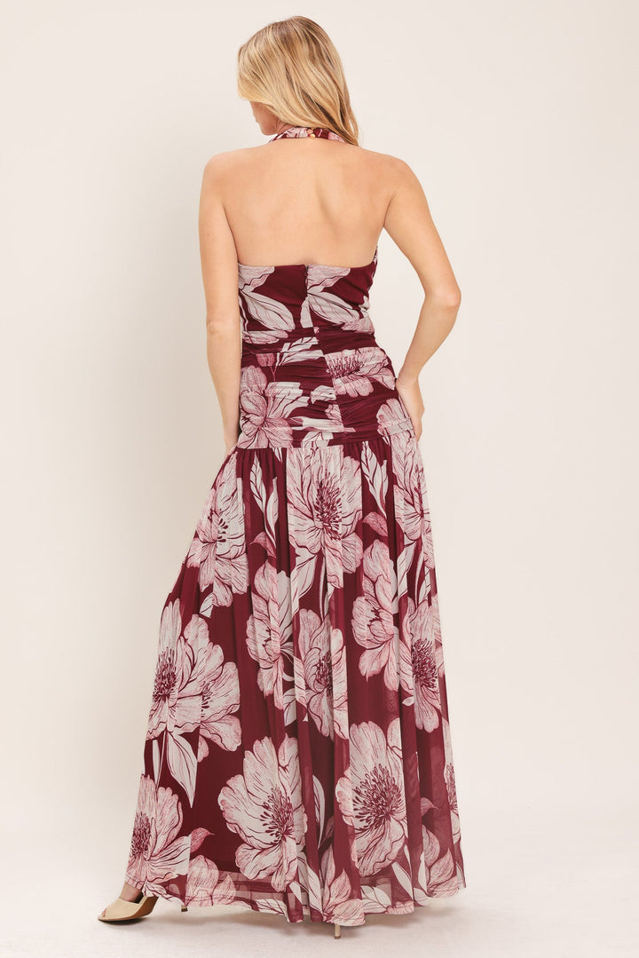 ROSEWOOD ROMANCE POWER MESH MAXI DRESS
