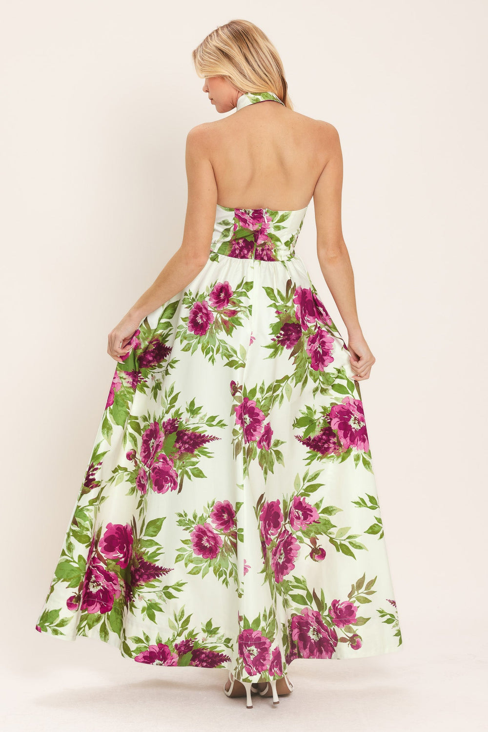 Fuchsia Rose Halter Woven Maxi Dress from KADOU Boutique