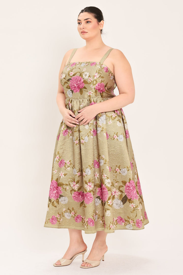 SWEET PEONY MORNING WOVEN MIDI DRESS