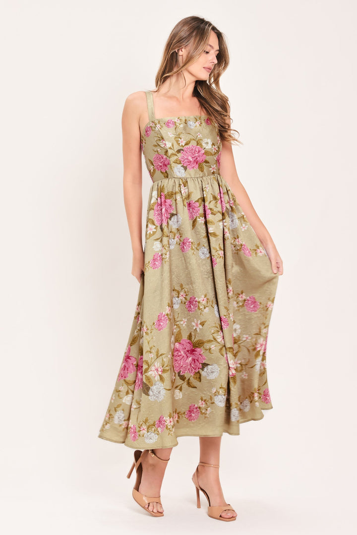 SWEET PEONY MORNING WOVEN MIDI DRESS