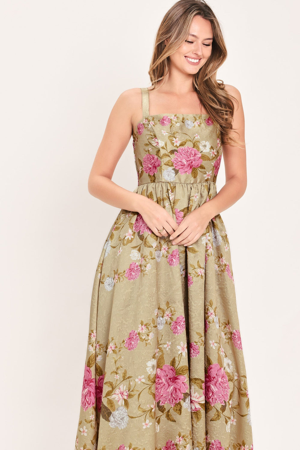 Sweet Peony Morning Woven Midi Dress from KADOU Boutique