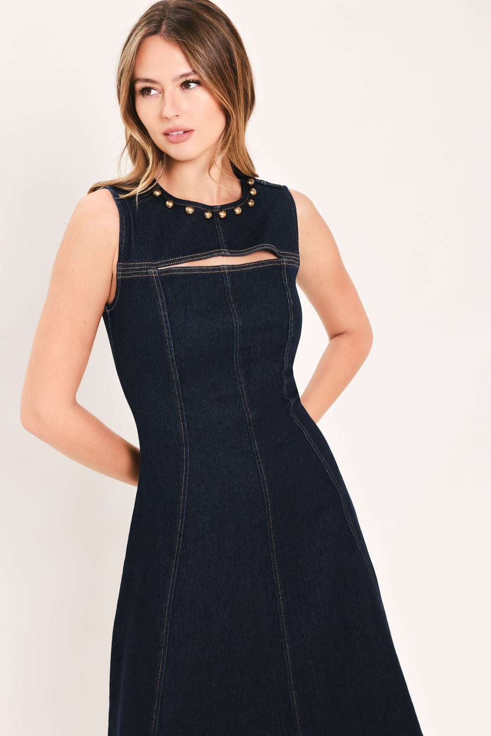 Midnight Golden Secret Denim Maxi Dress from KADOU Boutique