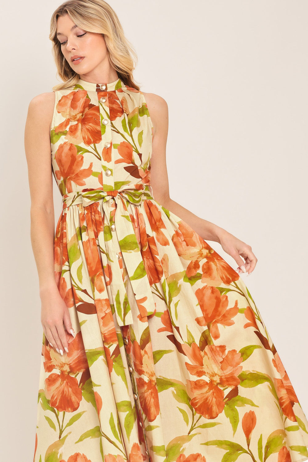 Apricot Sunset Woven Midi Dress from KADOU Boutique